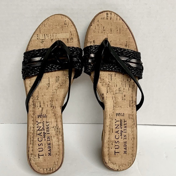 easy street Shoes - 🌺 NEW EASY STREET TUSCANY BLACK WEDGE SLIP ON SANDAL NWOT